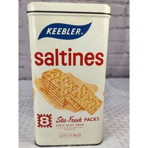 Keebler Saltines Cracker Tin Vtg Sta-Fresh EMPTY Advertising 9"